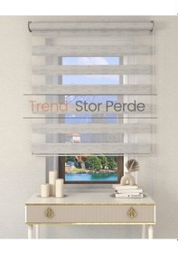 Resim Gri Bambu Etek Dilimsiz Zebra Stor Güneşlik Perde Gri 