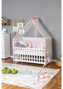 Resim Ahşap Beşik Anne Yanı Beşik Beyaz 60x120 - Pembe Yıldız 3 Yastıklı Uyku Seti + Yataklı Beyaz 