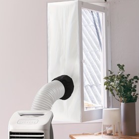 Resim 1 adet Pencere Mühürü Taşınabilir Klima için - Ayarlanabilir Beyaz Plastik Pencere Mühürü Siyah Son Kapak ile, Eğimli ve Eğimli Pencerelere Uygun, Serinlik Konforu için Kolay Kurulum, Taşınabilir Klima Aksesuarları, Şık Tasarım, Dayanıklı Yapı 