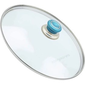 Resim Parmis Tencere Sahan Tava Cam Kapağı Kapak 32 cm Turkuaz Tutma Tepesi 