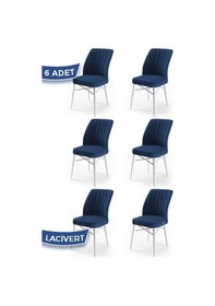 Resim Canisa Flex Serisi, Üst Kalite Mutfak Sandalyesi, 6 Adet Lacivert Sandalye, Gürgen Beyaz Ahşap Ayak Sandalye Lacivert Ayaklar Beyaz 