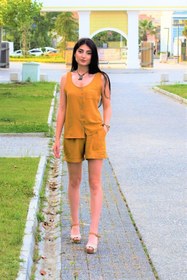 Resim Pasaklı Giyim Kadın Hardal Beli Lastikli Keten Cepli Kısa Rahat Şort 289160 