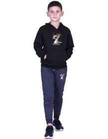 Resim Fyk Kids 3'lü Erkek Çocuk Kapüşonlu Baskı Detaylı Eşofman Takımı Lacivert Füme Gri Siyah Siyah Füme 