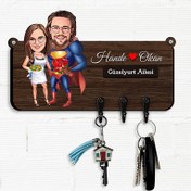 Resim Fantastik Aşıklar Karikatürlü Anahtar Askısı 