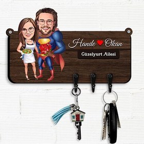 Resim Fantastik Aşıklar Karikatürlü Anahtar Askısı 