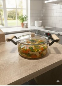 Resim Qerhome Chef Prime Borosilikat Cam Tencere 2500 Ml Şeffaf 