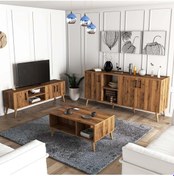 Resim Exxen Ahşap Ayaklı Tv Ünitesi - Orta Sehpa - Konsol Seti Hat Rengi Set 1582-2072-1622 