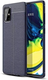 Resim Aksesuarcim Samsung Galaxy A51 için Kılıf Silikon Deri Görünümlü Lacivert 