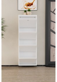 Resim Kilitli 4 Kapaklı Metal Ayakkabılık Beyaz Beyaz 