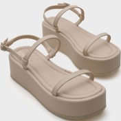 Resim Capone Outfitters Devin İnce Çift Bantlı Dolgu Topuklu Kadın Flatform Sandalet 