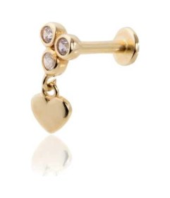 Resim Cherry By Özkonak Üç Top Taş Ucunda Kalp Tragus Piercing Sarı 