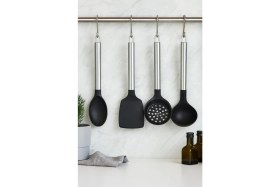 Resim Delixa "4’lü Silikon ve Paslanmaz Çelik Mutfak Seti – Isıya Dayanıklı Kepçe, Spatula, Kevgir ve Büyük Servi 