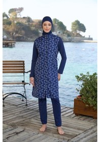 Resim Estiva 25944 Lacivert Fermuarlı Geometrik Desenli Tam Boy Tesettür Mayo Lacivert 