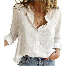 Resim Beyaz Büyük Beden Renkli Tek Sıra Düğmeli Yaz Katı Zarif Bol Kesim Gömlek Beyaz 