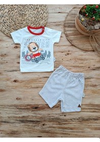 Resim 2'li Kız/Erkek Bebek Alt Üst Takım - Mavi & Hayvan Desenli & Yumuşak Bebek Takımı - Friends Show Gri 