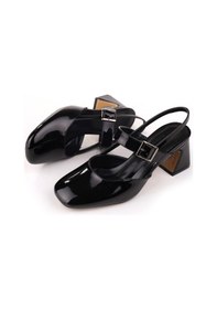 Resim Papuç Sepeti 3004 Kadın 6 Cm Topuklu Rugan Ayakkabı Siyah 