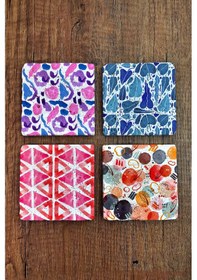 Resim Doğal Taş Bardak Altlığı - Renkli Desenler Baskılı 10x10cm Stone Coasters Çok Renkli 