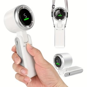 Resim Mini Taşınabilir El Vantilatörü, 5 Hız Ayarlı USB Şarj Edilebilir Yüksek Hızlı Elektrikli Fan ve Katlanabilir Boyun Askılı Sessiz Hızlı Soğutma Rüzgarı, Yaz Seyahati ve Dış Mekan Kullanımı İçin 
