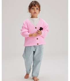 Resim Lolliboomkids Kız Çocuk Pembe Triko Hırka Mom Kalıp Jean / Kot Pantolon Alt Üst Takım 2 Parça Pembe 