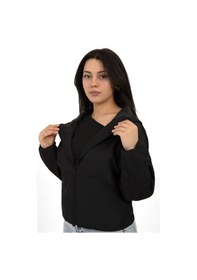 Resim Kadın Siyah Kapüşonlu Su Ve Rüzgar Geçirmez Cepli İçi Astarlı Oversize Yağmurluk Siyah 