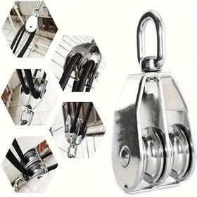 Resim Dayanıklı M15 Çift Tekerlekli Makara - Ticari/Endüstriyel Kullanım, 304 Paslanmaz Çelik Yapı, Düzgün ve Sessiz Dönüş için Çift Rulman Sistemi - Depo, Üretim, İnşaat İçin İdeal - Zincir/Kablo Uyumlu Makara, Endüstriyel Kaldırma, Sağlam Yapı, Dayanıklı Konstrüksiyon, Depo Çalışanları, Üretim Ekipmanı, Döner Tekerlek 