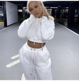 Resim Günlük Spor Kıyafetleri Eşofman Kapüşonlular Kazak + Eşofman Jogger Pantolon Moda Kış Sporları Beyaz 