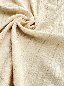 Resim Neutral Stretchy Crinkle Cotton Fabric, Textured Surface, Off White Handwoven Cotton With Glitter Stripes. 