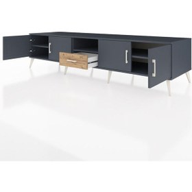 Resim Kronos Tv Ünitesi 3 Raflı Tek Çekmeceli 4 Kapaklı 220x59x51 Antrasit-antrasit/çam Antrasıt/atlas Çam - Antrasıt 