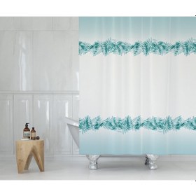 Resim Tropikal Desenli Banyo Perdesi,180x200 CM Tek KanatDuş Perdesi Açık Mavi 