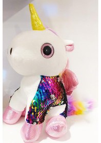 Resim Renkli Tek Boynuzlu Unicorn Peluş At 