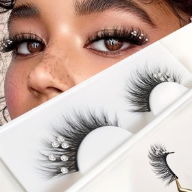 Resim 1 Çift Lüks C Kıvrımı 16-18mm Elmas Süslemeli Sahte Kirpikler, Kabarık ve Ekstra Kalın Doğal Görünüm, Alkolsüz, Düğünler ve Partiler için Üst Düzey 