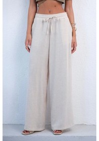 Resim Defymoda Aksesuar Detay Keten Pantolon Bej 