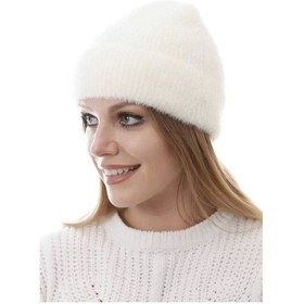Resim Unisex Tam Kalıp İnce Sakallı Triko Bere - Beyaz Beyaz 