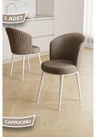 Resim Canisa Risa Serisi 1 Adet Cappucino Mutfak Sandalyesi Beyaz Metal Ayak 1.sınıf Babyface Kumaş Cappucino Sandalye Beyaz Ayak 