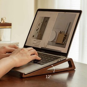 Resim Taşınabilir Katlanabilir Ahşap Laptop Standı - Ergonomik Ayarlanabilir Açı (12°) Soğutma Havalandırmalı, Üçgen Geri Dönüştürülmüş Ahşap Tablet & Mini Dizüstü Bilgisayar Tutucu, Kompakt Tasarım, Doğal Bitişli Masa Üstü Destek 