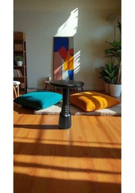 Resim Şık Siyah Ahşap Tekli Yan Sehpa Masif Doğal Mantar Sehpa Siyah 