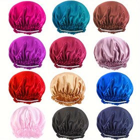 Resim Kadınlar için Ayarlanabilir Lastik Bantlı Büyük Saten Uyku Başlığı, Gece Uyurken Saç Bakımı Bonneti Kıvırcık Örgülü Saçlar İçin 