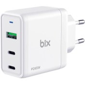 Resim Bix BX3P65G Gan 65W USB Qc 4.0 ve 2*type-C Pd 3.0 Üç Portlu Akım Korumalı Hızlı Şarj Cihazı Beyaz BX-3P65G 