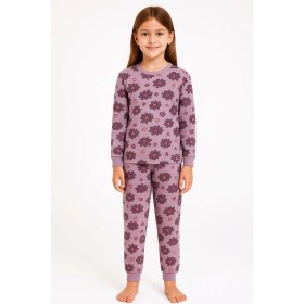 Resim Purple Flower Desenli Kız Çocuk Pijama Takımı 