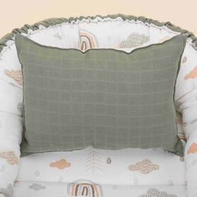 Resim Babynest ve Yastık - Çift Taraflı - Haki Muslin - Yeşil Gökkuşağı 