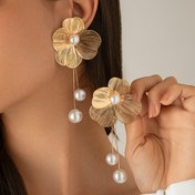 Resim Zarif Boho Esintili 18K Altın Kaplama Bakır Damla ve Sarkıt Küpeler, Taklit İnciler, Demir Kulak İğnesi, Kadınlar için, Günlük Giyim, Tatil ve Özel Günler için Mükemmel 
