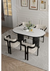 Resim Avvio Nidya Ptt Lake Mdf Ayak 4'lü Tokyo Metal Demonte Sandalye 80x140 Masa Sandalye Takımı Beyaz 