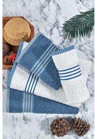 Resim Banyo Havlu Takımı Oscar Mavi-krem 50x85cm 2ad. + 70x140cm 2ad. Mavi - Krem 