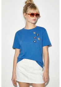 Resim Shade Kadın Pamuk El İşi Çiçek Nakış Detaylı Tasarım T-shirt 1005 60282050 - Gök Mavisi Açık Mavi L 