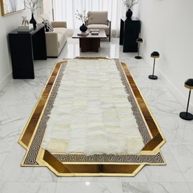 Resim Altın Bordürlü Krem Toscana Kürk Koridor Halısı – Şık ve Prestijli Tasarım - 120x170 cm 