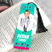 Resim Göz Doktoru Kadın Karikatürlü Püsküllü Kitap Ayracı 