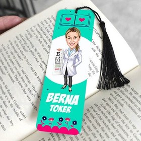 Resim Göz Doktoru Kadın Karikatürlü Püsküllü Kitap Ayracı 