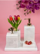 Resim MIARIK DESIGN & DEKORASYON Dekoratif Mermer Düz Kare 5 Li Banyo Seti Takımı 