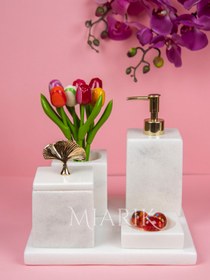 Resim MIARIK DESIGN & DEKORASYON Dekoratif Mermer Düz Kare 5 Li Banyo Seti Takımı 