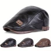 Resim Erkekler için Ayarlanabilir Suni Deri Bere - Sonbahar & Kış için Şık Dış Mekan Şapkası, Seyahat & Plaj Partileri için Mükemmel 